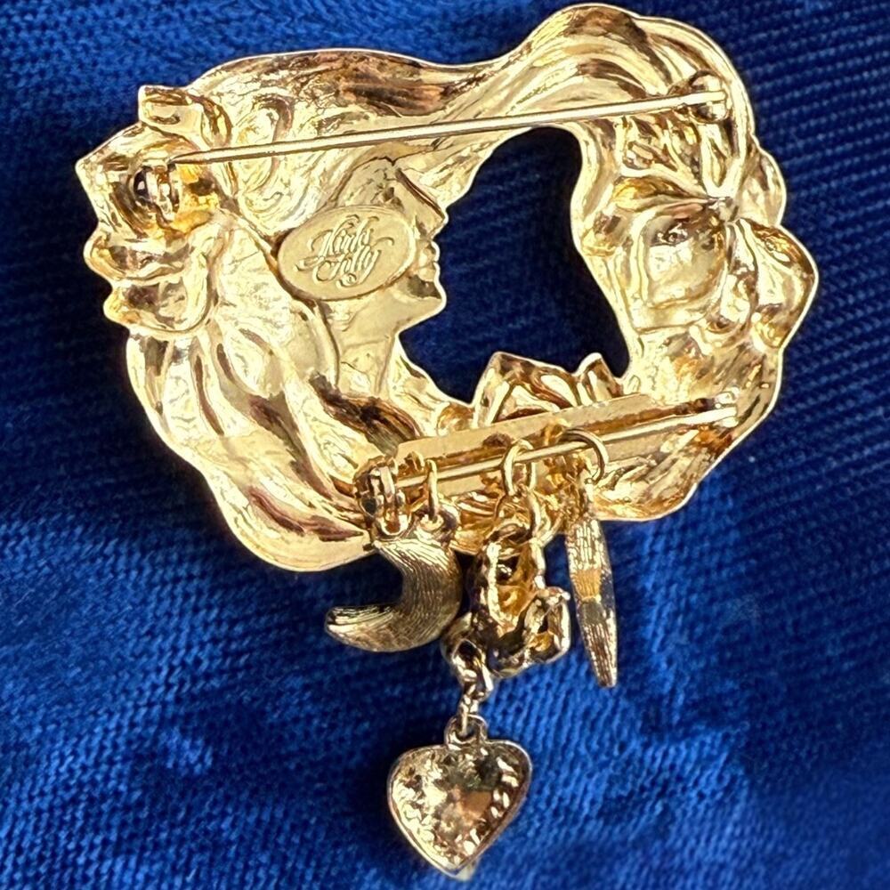 Kirk’s Folly Art Nouveau Lady of The Lake Face Gold Tone Rhinestone Brooch Pin - Picture 4 of 7